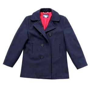 Vintage 90s Lands’ End Wool Peacoat Navy Blue Red Lined USA Made Women’s 12